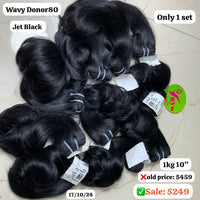 10pcs 10" Wavy donor 80 jet black color hair