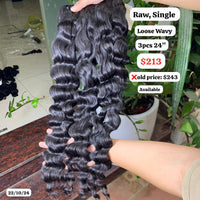 3pcs 24" Loose wave single drawn raw hair