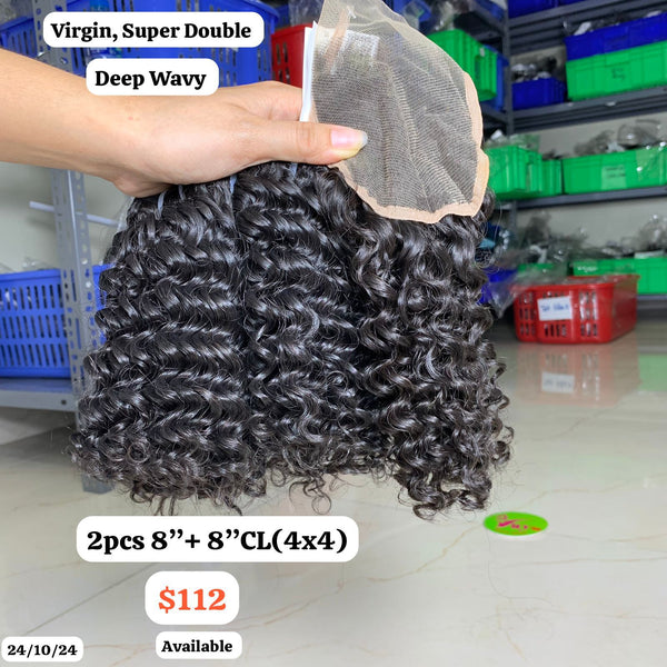 2pcs 8" and 8" 4x4 closure Deep wave super double drawn virgin hair