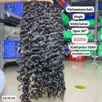 3pcs 30" Kinky loose curly single drawn Vietnamese hair