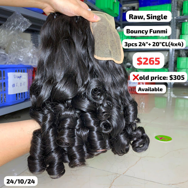 3pcs 24" and 20" 4x4 closure Bouncy funmi single drawn raw hair