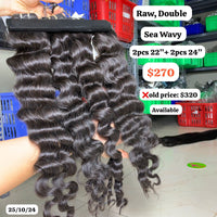 2pcs 22" and 2pcs 24" Sea wave double drawn raw hair