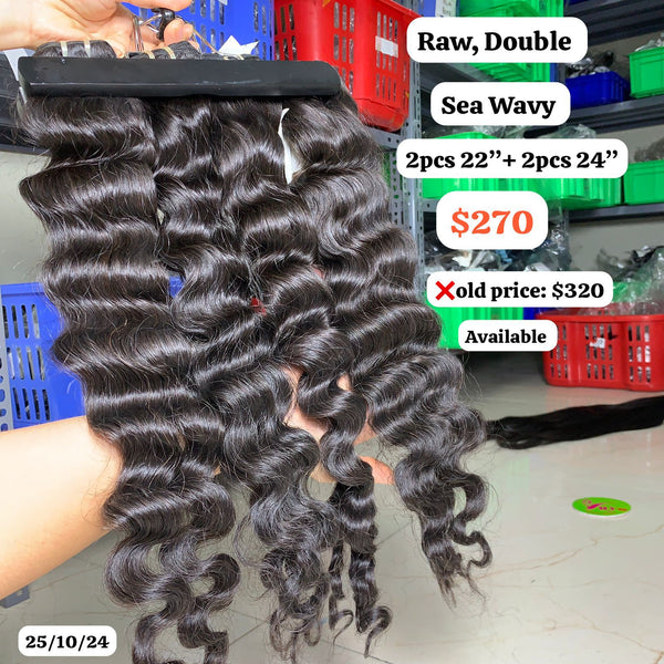 2pcs 22" and 2pcs 24" Sea wave double drawn raw hair