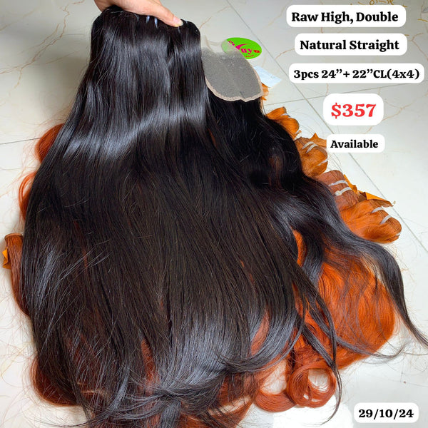 3pcs 24" and 22" 4x4 closure Straight double raw hair high quality