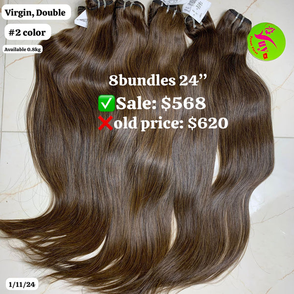 8pcs 24" Straight double drawn #2 color virgin hair