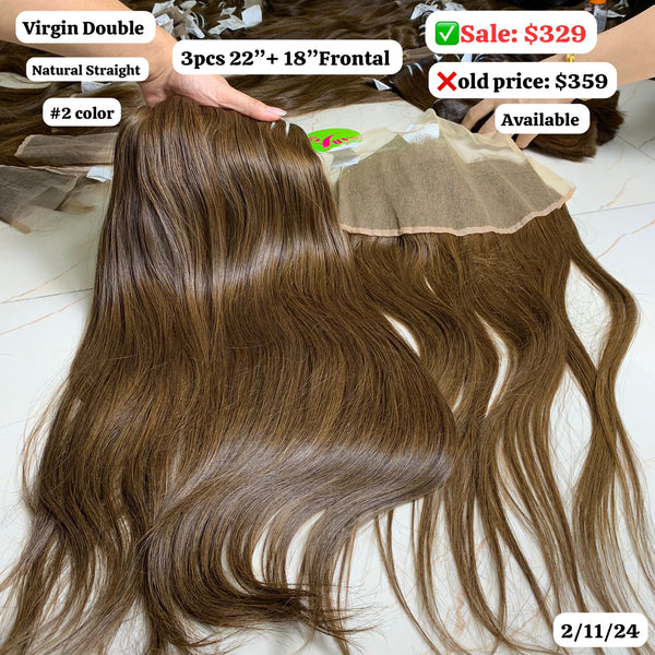 3pcs 22" and 18" 13x4 frontal Straight double drawn #2 color virgin hair