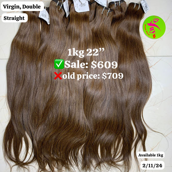 10pcs 22" Straight double drawn #2 color virgin hair