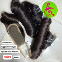 2pcs 14" and 12" 2x4 closure Egg curly single drawn brown color hair