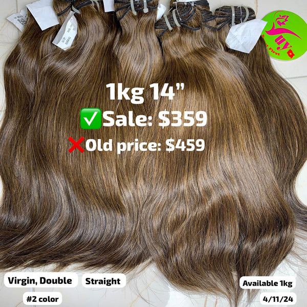 10pcs 14" Straight double drawn #2 color virgin hair