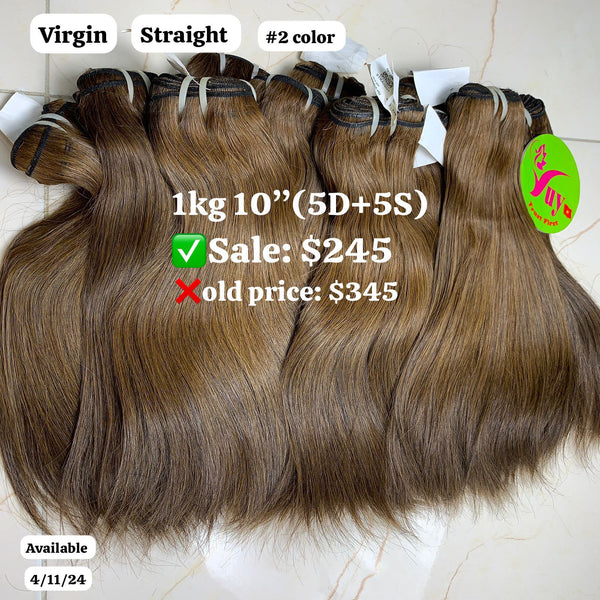 10pcs 10" Straight #2 color virgin hair (5pcs double drawn and 5pcs single drawn)