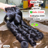 4pcs 30" Wavy single drawn virgin hair