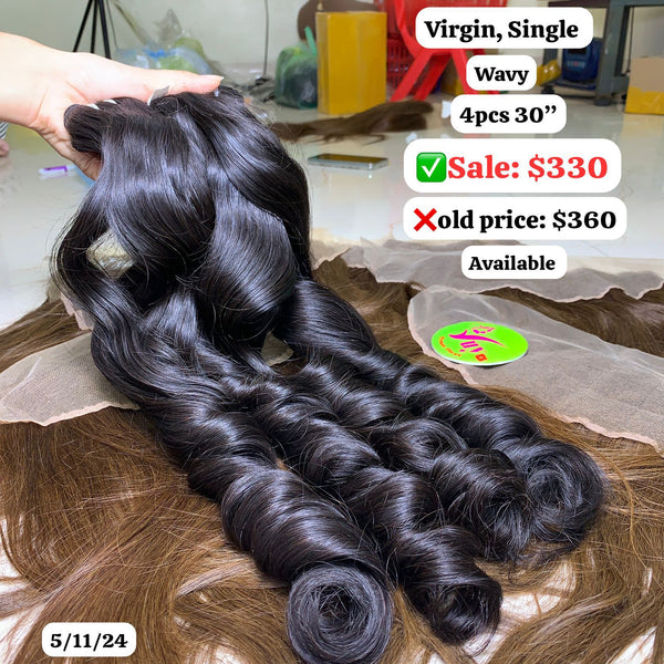 4pcs 30" Wavy single drawn virgin hair