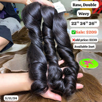 22"24"26" Wavy double drawn raw hair