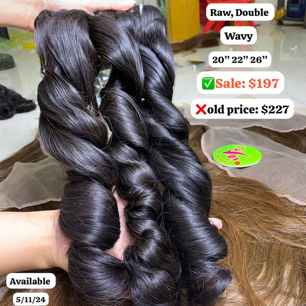 22"24"26" Wavy double drawn raw hair