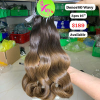 3pcs 16" Wavy ombre brown single donor hair