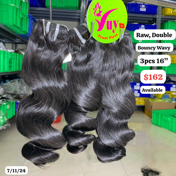 3pcs 16" Bouncy wave double drawn raw hair