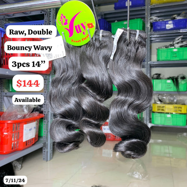 3pcs 14" Bouncy wave double drawn raw hair