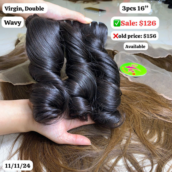 3pcs 16" Wave double drawn virgin hair