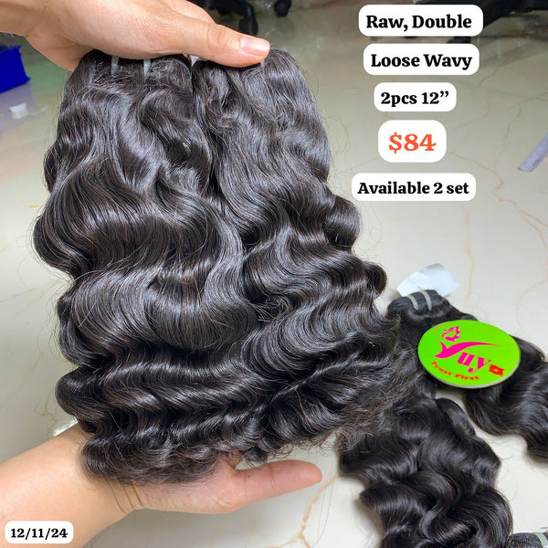 2pcs 12" Loose wave double drawn raw hair