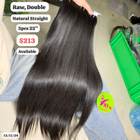 3pcs 22" Straight double drawn raw hair