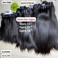 5pcs 10" 5pcs 12" and 5pcs 14" Straight raw hair high quality (15pcs)