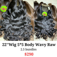 22" 5x5 closure wig body wave raw hair (from 2.5 bundles)