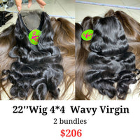 22" 4x4 closure wig Wave virgin hair (from 2 bundles)