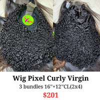 16" 2x4 closure wig Pixel curly virgin hair (from 3 bundles)