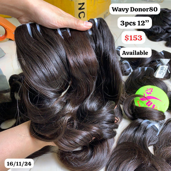 3pcs 12" Wavy donor 80 hair