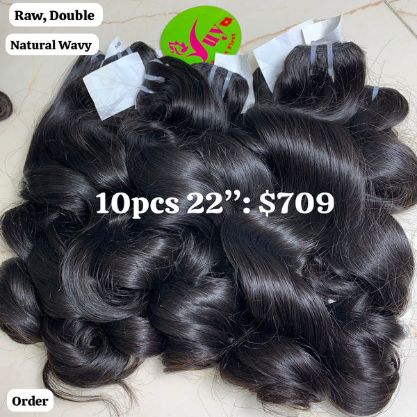 10pcs 22" Natural wave double drawn raw hair