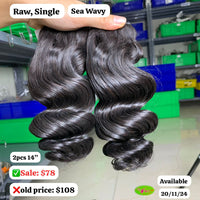 2pcs 14" Sea wave single drawn raw hair