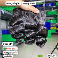 3pcs 14" Bouncy wave single drawn raw hair