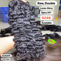 3pcs 24" Loose wave double drawn raw hair