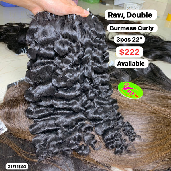 3pcs 22" Burmese curly double drawn raw hair