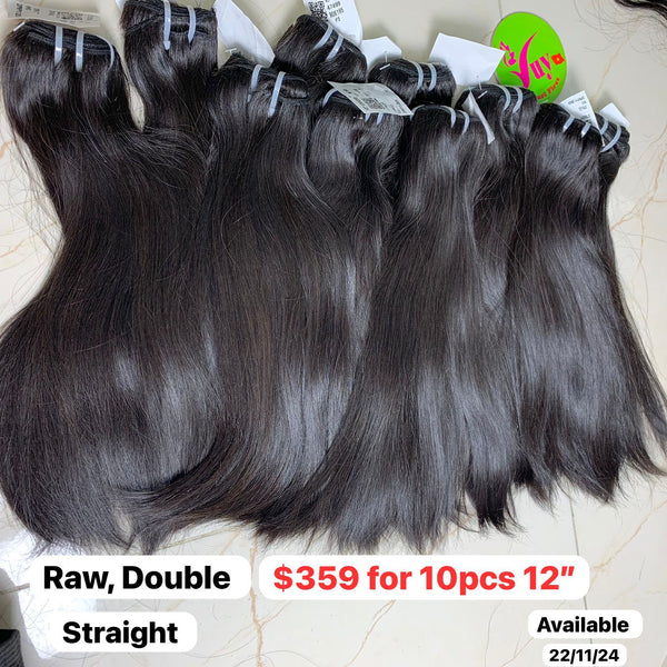 10pcs 12" Straight double drawn raw hair