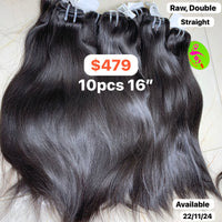 10pcs 16" Straight double drawn raw hair