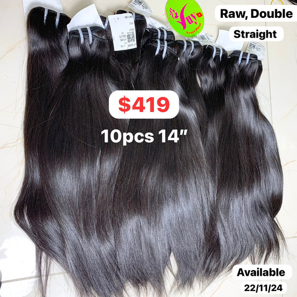 10pcs 14" Straight double drawn raw hair