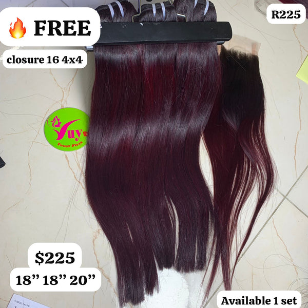 18"18"20" straight double drawn highlight wine color hair (Free 10" 4x4 closure)