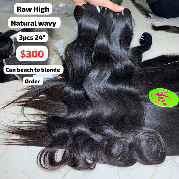 3pcs 24" Natural wave double drawn raw hair high quality