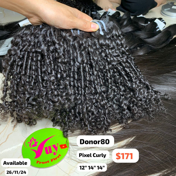 12"14"14" Pixel curly donor hair