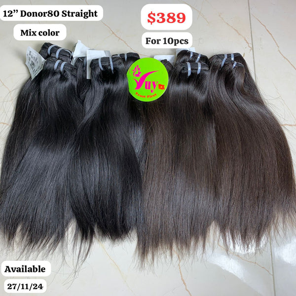 10pcs 12" Straight single donor hair mix black and brown color