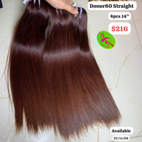 4pcs 14" straight single donor brown color hair