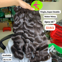 3pcs 16" Water wave super double drawn virgin hair