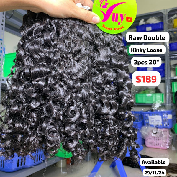 3pcs 20" Kinky loose curly double drawn raw hair