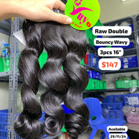 3pcs 16" Bouncy wavy double drawn raw hair