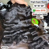 16"16"20" Water wave super double drawn virgin hair