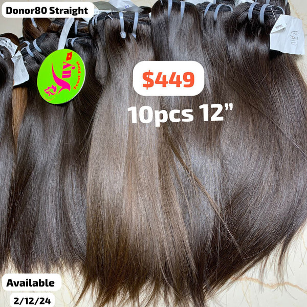 10pcs 12" Straight single donor hair dark brown color