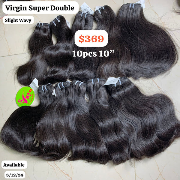 10pcs 10" Slight wave super double drawn virgin hair