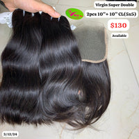 2pcs 10" and 10" 5x5 closure Slight wave super double drawn virgin hair