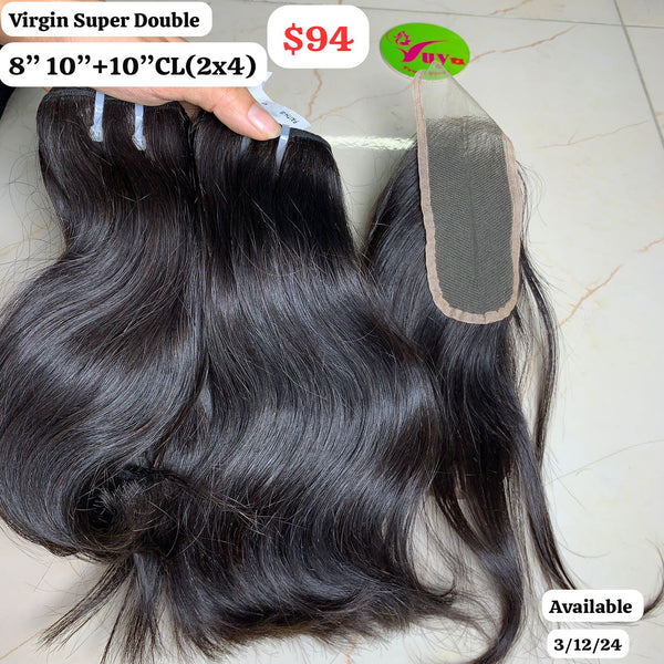 8"10" and 10" 2x4 closure Slight wave super double drawn virgin hair